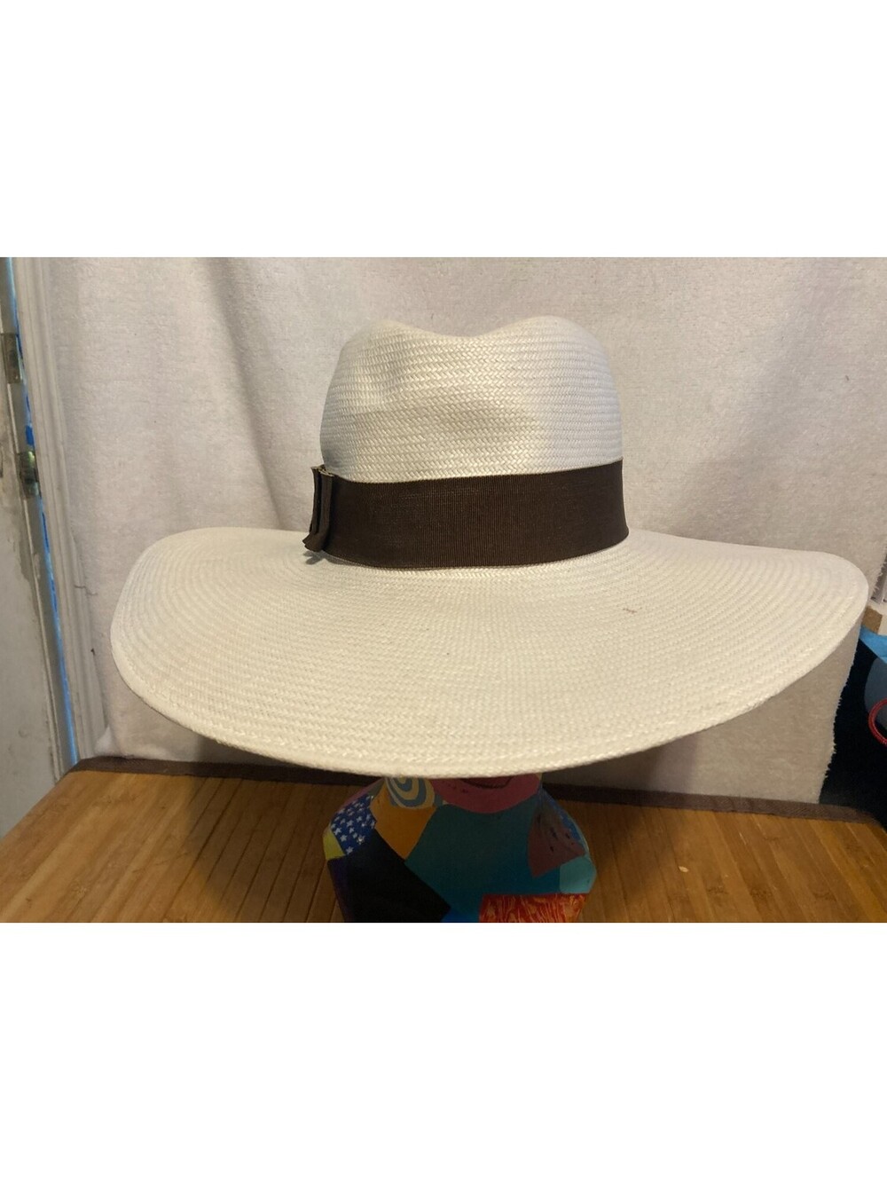 Preston & York Womens Wide Brim Straw Sun Hat White Panama Fedora Grosgrain Bow